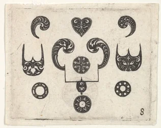 Stampa a ricamo nero con vari motivi, ca. 1620.