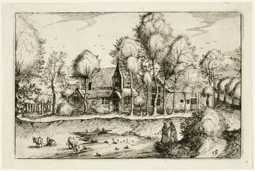 Uno stagno, tavola diciotto dopo Immagini di fattorie, case di campagna e villaggi rustici (Praediorum villarum et rusticarum casularum icones)