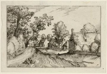 Una strada di paese, tavola sette dopo Immagini di fattorie, case di campagna e villaggi rustici (Praediorum villarum et rusticarum casularum icones)