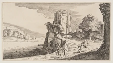 Torre rotonda su un fiume, da Paesaggi (Playsante Lantschappen)