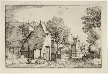 Strada del villaggio, terza tavola dopo Immagini di fattorie, case di campagna e villaggi rustici (Praediorum villarum et rusticarum casularum icones)