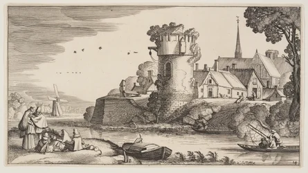 Torre di guardia presso un fiume, da Paesaggi (Playsante Lantschappen)