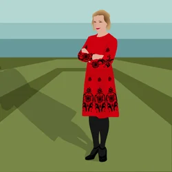 Ritratto di Lucy Worsley, storica inglese, autrice, co-curatrice capo presso i Palazzi Reali Storici e presentatrice televisiva