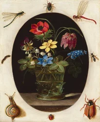 Natura morta con fiori circondati da insetti e una lumaca, 1610 circa (olio su rame)