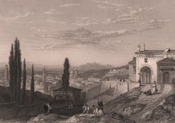 Vista panoramica della città di Verona dalla Chiesa di San Zeno in Monte, Veneto, Italia, incisione su acciaio di S Fisher dopo un disegno di Clarkson Stanfield