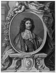 Ritratto di Jean Baptiste Colbert (1619-1683) di Benoît I Audran dopo Claude Lefebvre, Incisione del 1709