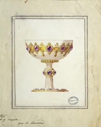 Decorazione per coppa di champagne, disegno ad acquerello, Claude-Aymé Chenavard