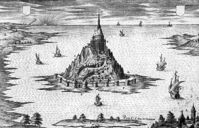 Mont Saint Michel in Normandia (Francia), incisione di Chastillon