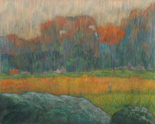 Paesaggio con figura e case