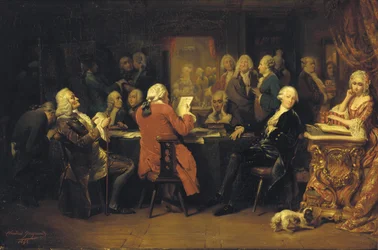 Voltaire nella sala di lettura al Procope