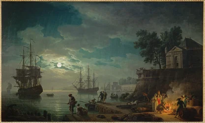Di notte, un porto illuminato dalla luna ...