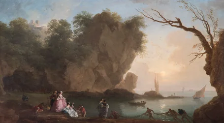 Tramonto: vista su una baia con figure