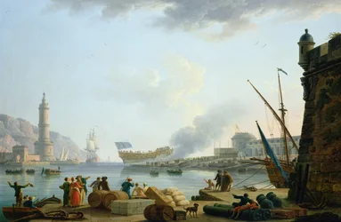Il varo della nave da guerra alla foce di un porto, 1781