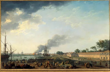 Veduta del porto di Rochefort e della Corderie reale. Dipinto di Joseph Vernet (1714-1789), 1762. Parigi, Musée de la Marine.