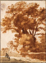 Gruppo di alberi e pastore a riposo