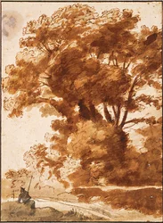 Gruppo di alberi e pastore che riposa