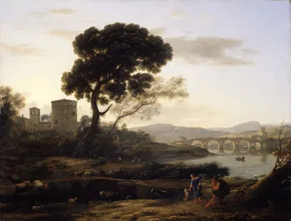 Paesaggio vicino a Roma con vista del Ponte Molle, 1645