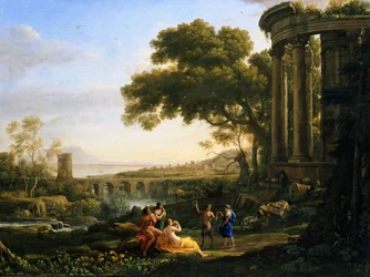 Paesaggio con ninfa e satiro che danzano