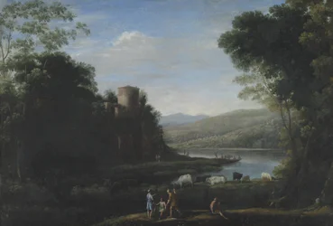 Paesaggio fluviale con pastori