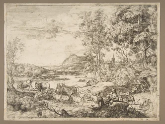 Pastore e pastorella che conversano in un paesaggio, ca. 1651