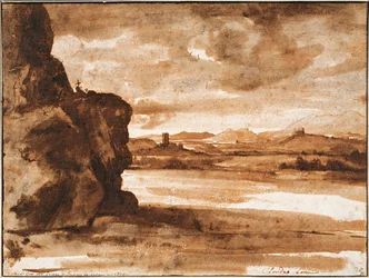 Paesaggio del Tevere a nord di Roma con cielo scuro e nuvoloso