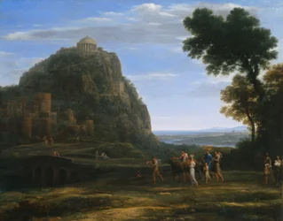 Veduta di Delfi con una processione