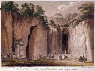Vista della grotta di Pausilippe (Posillipo) (o "Grotta Vecchia"), vicino a Napoli. Disegno di Chatelet