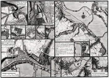 Fol.7 & 98 Mappa delle città e dei castelli situati lungo il fiume Charente nel 1714, da Recueil des Plans de Saintonge