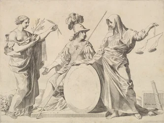 Minerva affiancata da Pace e Giustizia