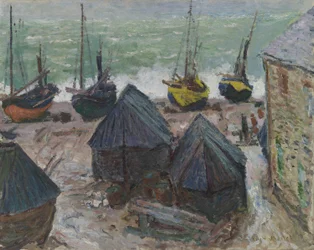 Barche sulla spiaggia a Étretat