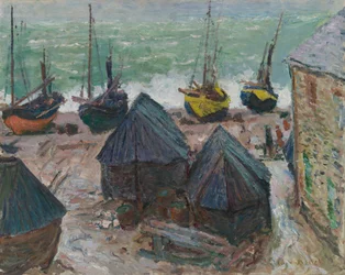 Barche sulla spiaggia a Étretat