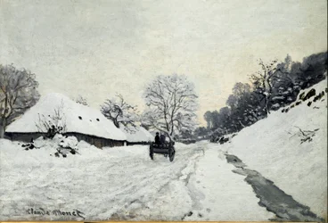 Carro, strada sotto la neve a Honfleur