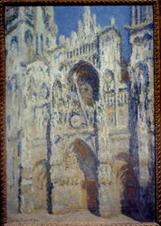 La cattedrale di Rouen, il portale e la torre Saint Romain, pieno sole armonia blu e oro