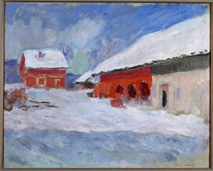 Paesaggio della Norvegia, case sotto la neve