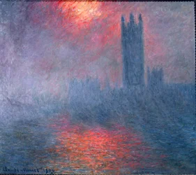 Londra, Parlamento, sole nella nebbia