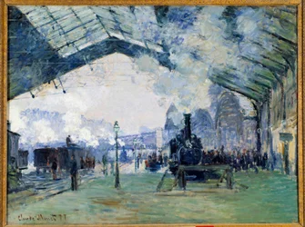 Veduta della stazione ferroviaria di Saint Lazare a Parigi e del treno della Normandia