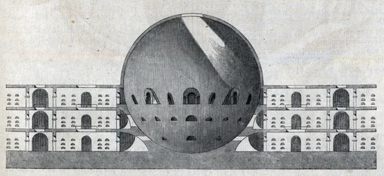 Sezione trasversale di un progetto di cimitero per la città di Chaux di Claude Nicolas Ledoux (1736-1806)