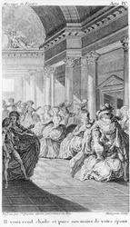 Le nozze di Figaro di Beaumarchais, atto IV. Disegno di St. Quentin, incisione di Malapeau