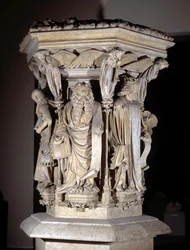 Arte gotica fiamminga: piedistallo con le rappresentazioni di Daniele, Zaccaria, Isaia, Mosè, Geremia e Davide