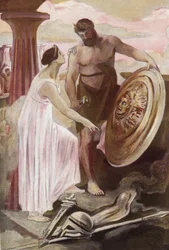 Lo scudo di Achille creato da Vulcano. Illustrazione di Clement Gontier (1876-1918) per 