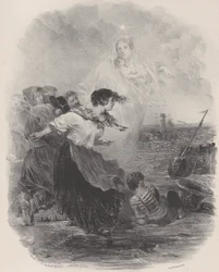 Donna vicino al mare con la Madonna, indicando una nave, ca. 1848-62