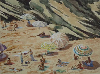 Spiaggia, scogli e ombrelloni