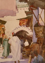 Souk des teinturiers, Marrakech, 2001 (acquerello)