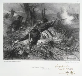 Guerra Franco-Prussiana 1870-1871: Fucilieri francesi. Da una serie di litografie di Clement August Andrieux sui Gardes Nationales.
