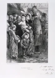 Guerra franco-prussiana 1870-1871. Assedio di Parigi 19 sett. 1870-28 genn. 1871. Una mensa nazionale per i poveri a Parigi, gennaio 1871. Da una serie di litografie di Clément-Auguste Andrieux sulle Guardie nazionali. Penuria di cibo, fame