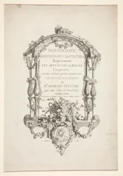 Pagina del titolo da Nouveaux Trophees ou cartouches rappresentant les arts et les sciences