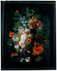 Natura morta di fiori su un piedistallo di pietra