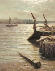 Chiatte ormeggiate sulla riva del fiume
