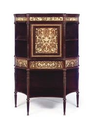 Un secretaire inglese in palissandro intarsiato in avorio e marqueterie, fine XIX secolo