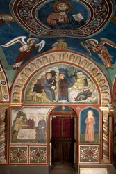 Diversi episodi della vita di San Benedetto: al centro “Il miracolo di San Placido” San Benedetto da Norcia, grazie all